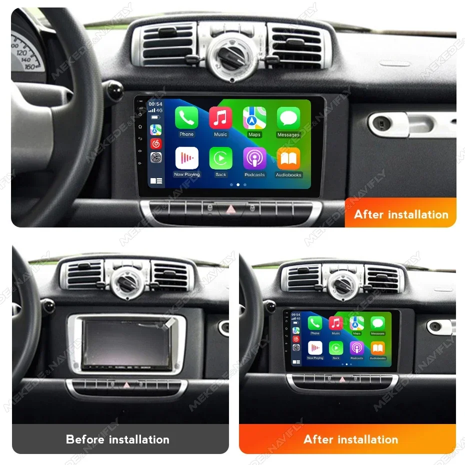 MEKEDE 9inch CarPlay Car Radio For Mercedes-Benz Smart Fortwo 451 2005-2015 Android 14 Intelligent System GPS Stereo Receiver