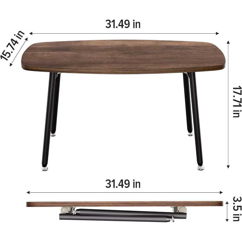 Folding Coffee Table, Rustic Farmhouse Rectangular Table for Living Room & Small Spaces, Mid-Century Design