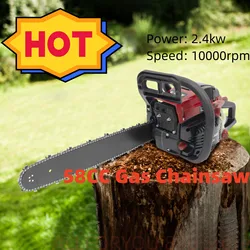 20 Inch 58CC Gas Chainsaw Gasoline Powered Chain Saw 2 Cycle Engine Single Cylinder For Cutting Wood Outdoor Garden Farm Home
