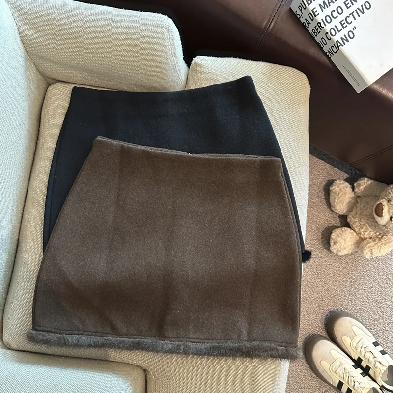 

Женская коричневая мини-юбка, винтажная шерстяная короткая юбка с низкой талией, Harajuku, корейский стиль, юбка трапециевидной формы Y2k, весенне-летняя одежда 2000-х годов