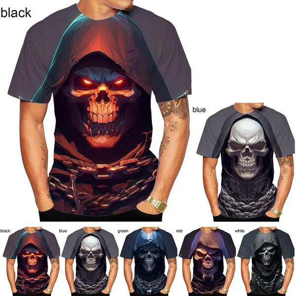 

Fashion Men's and Women's Round Neck 3D HD Printed Skull Pattern T-shirt Street Style Unisex Novel Fashion Top