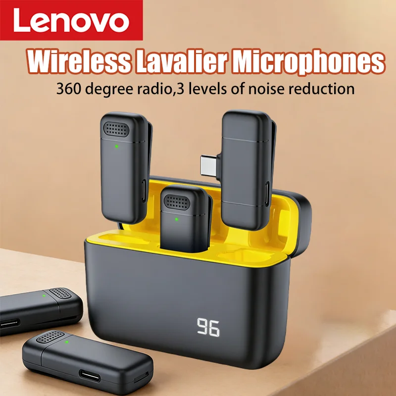 

Беспроводной петличный микрофон Lenovo с зарядным чехлом для iPhone, Android, ноутбуков, для записи аудио и видео в прямом эфире и игр