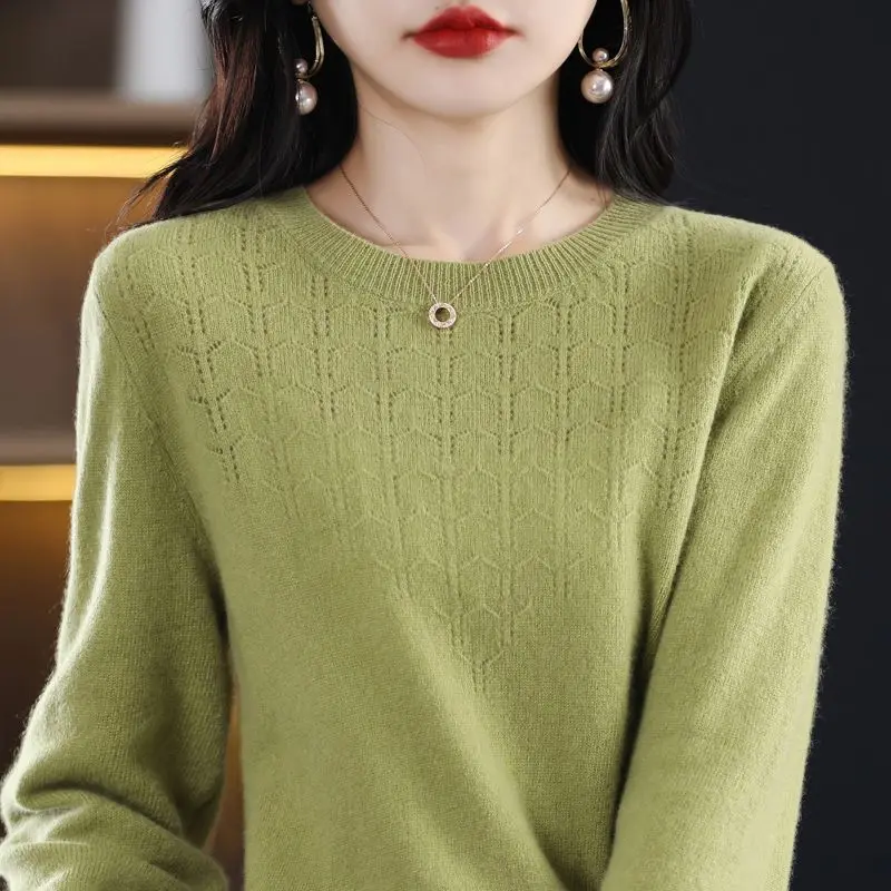 Autumn Winter Women\'s Clothing Round Neck Solid Color Pullover Lantern Long Sleeve Sweater Knitted Casual Elegant All-match Tops