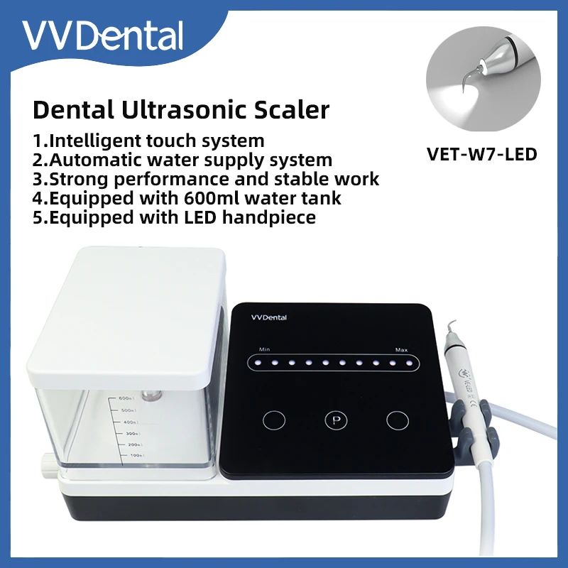 VVDental Ultrasonic Scaler With LED Light Handpiece and 10pcs Tips Teeth Cleaning Equipment for Scaling Periodontics Endodontic