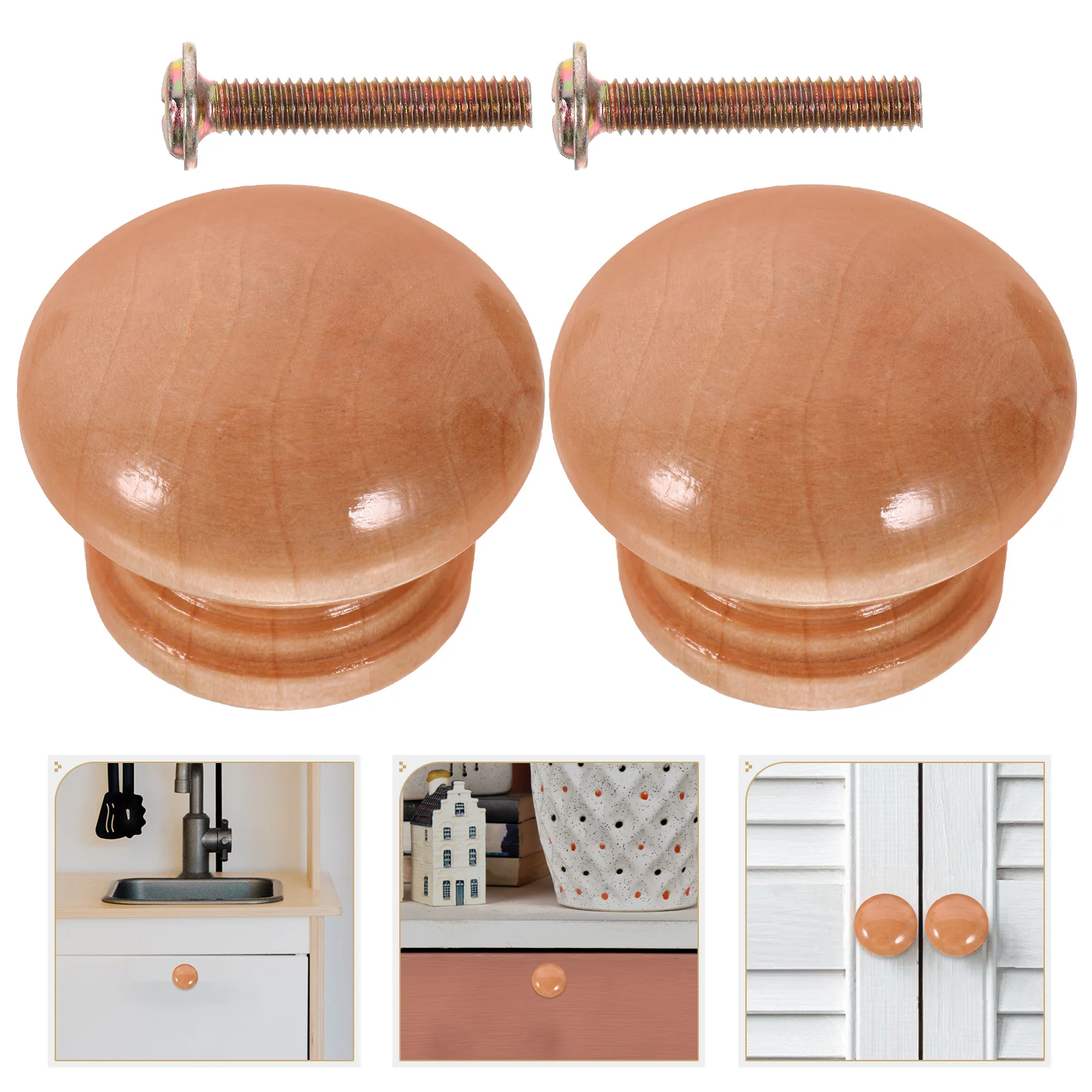 

20 Set Wooden Round Handle Knobs for Cabinets Handles Cupboard Kitchen Drawer Iron Screws Dresser Pulls