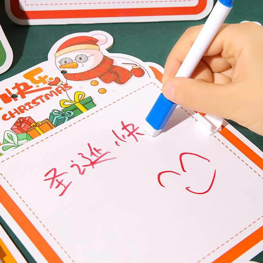 3/5/10 stuks Creatieve Kerst Uitwisbare Whiteboard Cartoon Dierlijke Vorm Herbruikbare Tekening Schrijfblok Kerstdecoratie Draagbaar