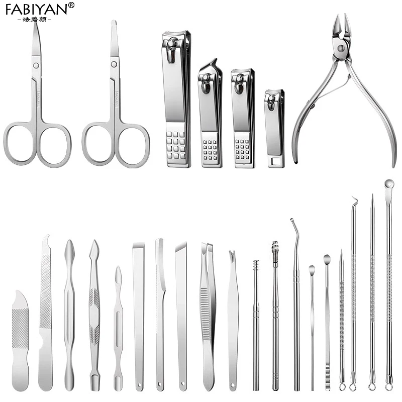 Juego de manicura de acero inoxidable, tijera para pedicura, cortador de cutículas, alicates para piel muerta, herramienta con estuche, 7/9/10/12/18/26 Uds.