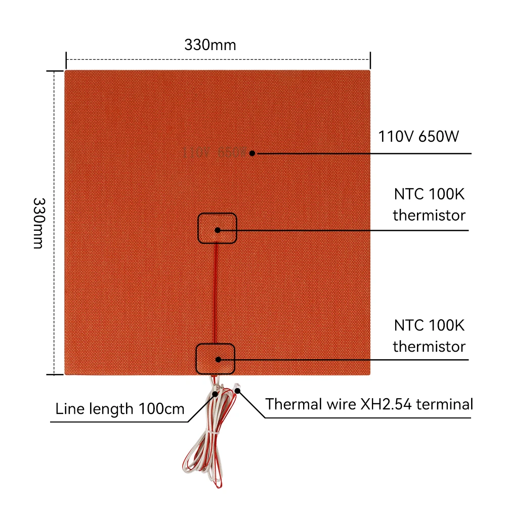 실리콘 가열 침대 가열 패드, 방수, 3D 프린터 Ender3 cr10 부품, 핫 베드, 100x10, 250x250, 300x300mm, 24V, 110V, 220V