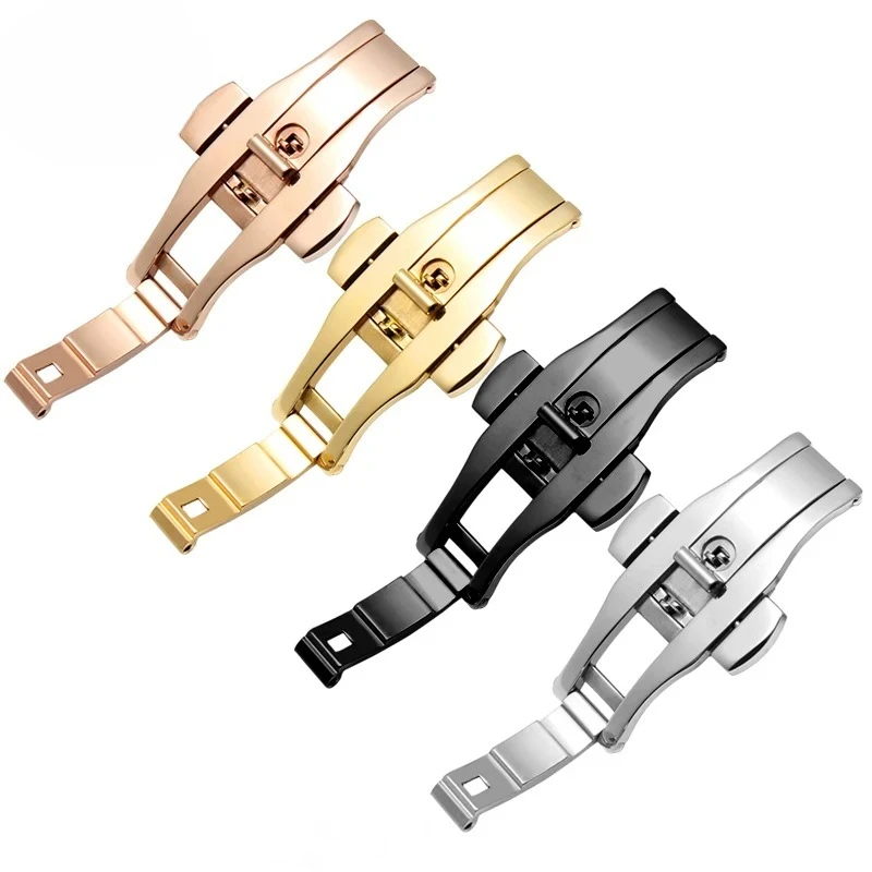 Neway جودة عالية حزام ساعة معدني مشبك 6 مللي متر حزام الساعات الفضة الفولاذ المقاوم للصدأ المشبك فراشة زر الملحقات #1