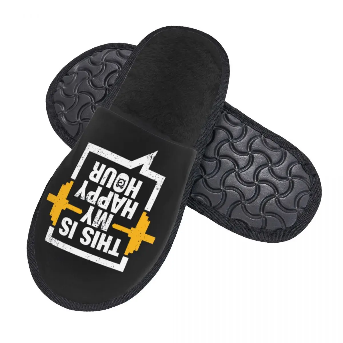 Custom This Is My Happy Hour Motivational Quote House Slippers Cozy Memory Foam Bodybuilding Workout Slip On Spa Slipper Shoes