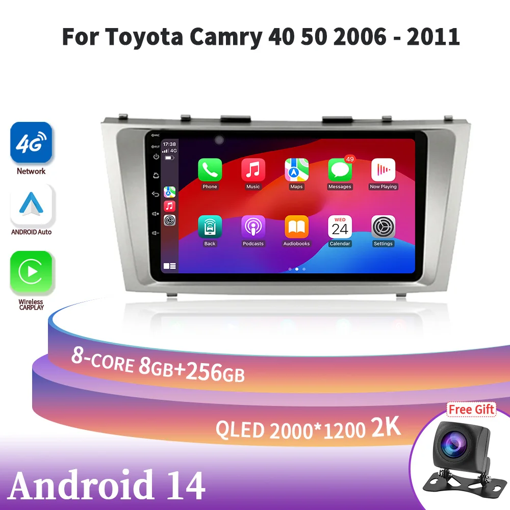 

Wireless Carplay Stereo Android 14 Car Radio Multimedia Navigation For Camry 40 50 2006-2011 4G GPS Screen 2Din Head Unit