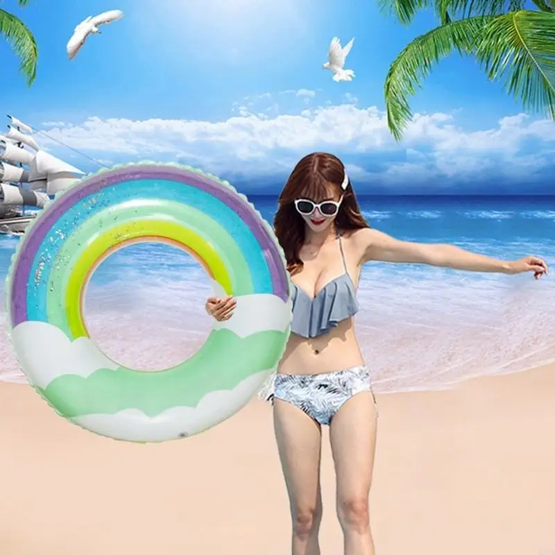 بريق قوس قزح لطيف طوافة بلاستيكية للسباحة ألعاب الطفو لحفلة حمام السباحة/لعبة السفر/السباحة قابلة للطي للعائلة/صديق حفلة لصالح