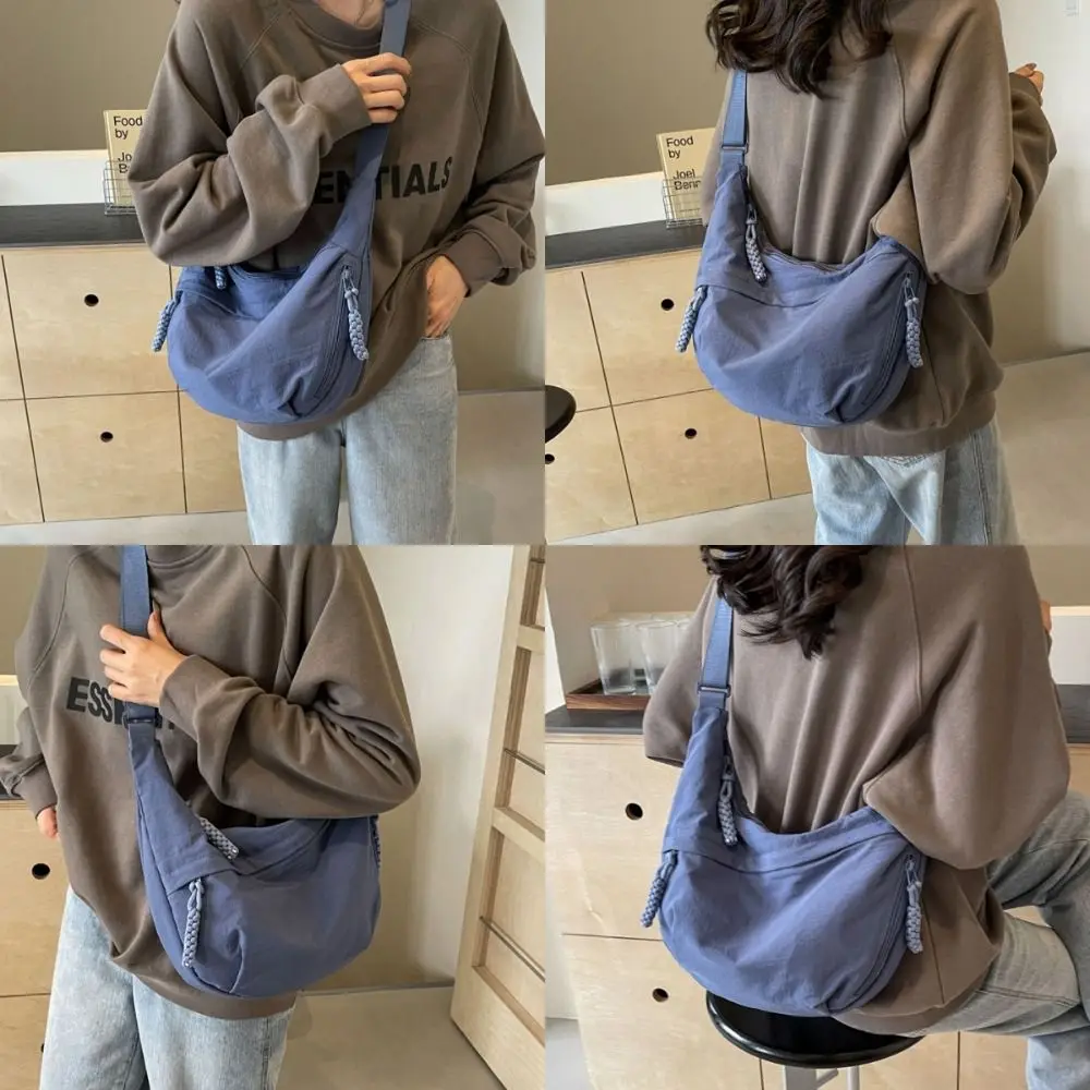 Neue Canvas-Umhängetaschen mit großer Kapazität, koreanische schlichte Sport-Hobos-Tasche, einfarbige leichte Dumpling-Tasche für Reisen – Detail 17