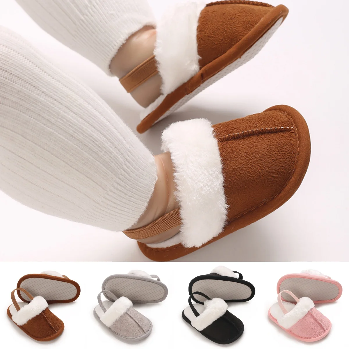 

Winter 0-18 Baby Slippers Fluffy For Boys And Girls Sandals With Plush Soft And Comfortable Anti Slip Fabric Bottom
