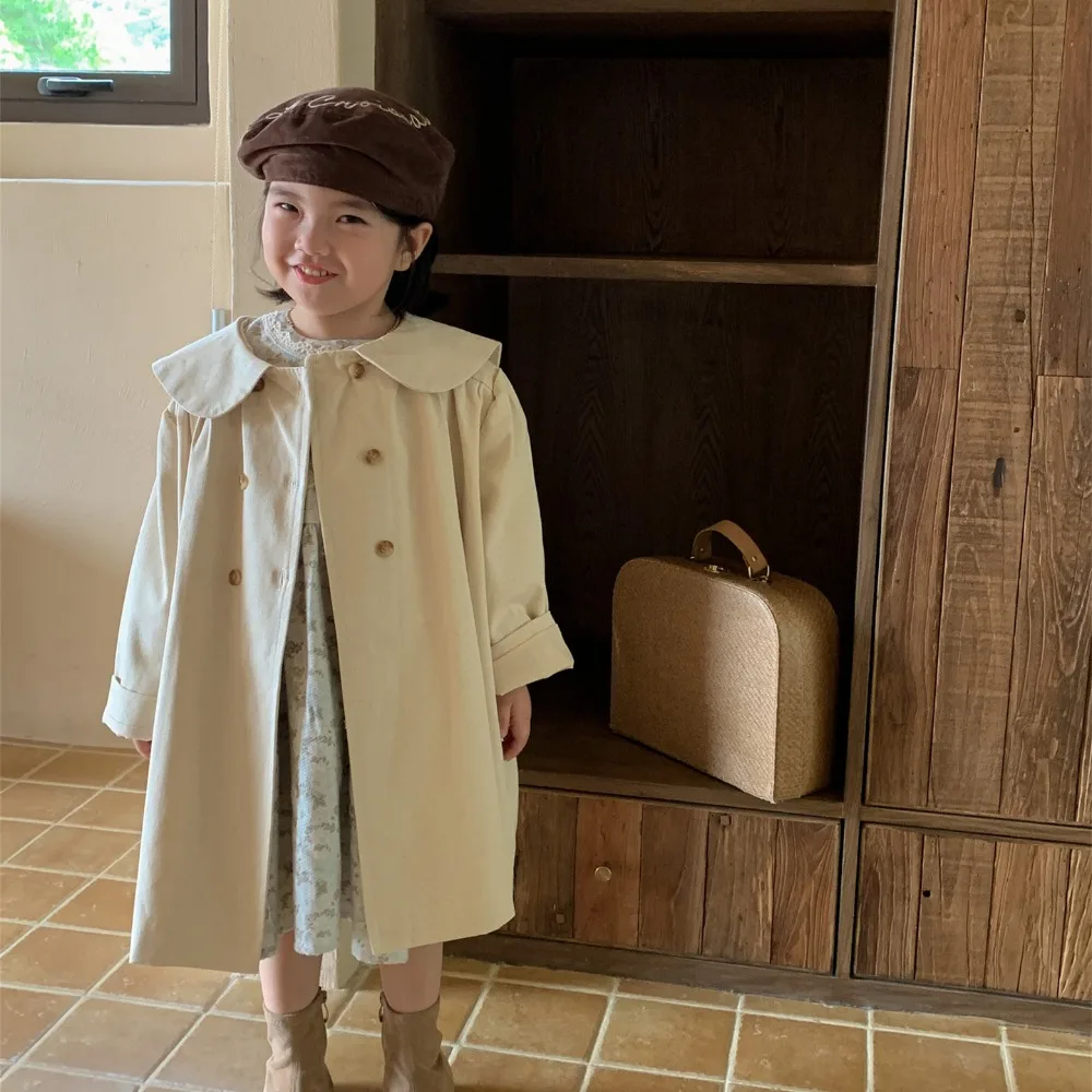 2026 New Autumn Girls Trench Coat, Korean‑Style Loose Fashion Mid‑Length Windbreaker Outerwear For Kids Girls