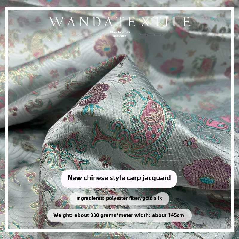 Tela Jacquard de brocado de carpa de seda dorada de estilo chino, nueva tela de falda de abrigo superior de chaleco chino de alta gama