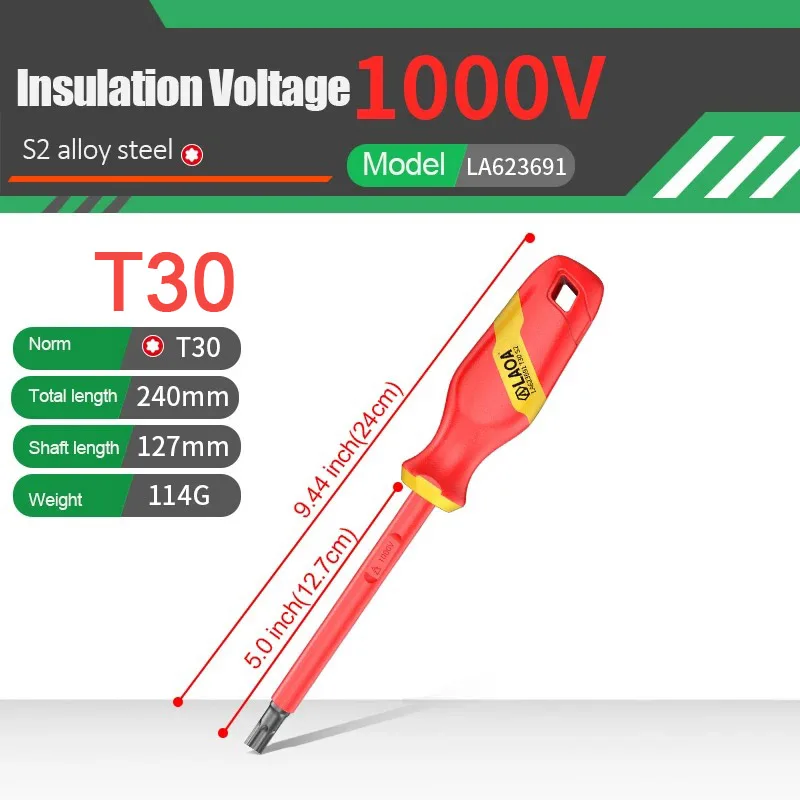 Laoa Vde Geïsoleerde Pruimenbloesem Schroevendraaier 1000V Elektricien Specifiek Hard Spanningsbestendig Gereedschap Huishoudelijke Schroevendraaier