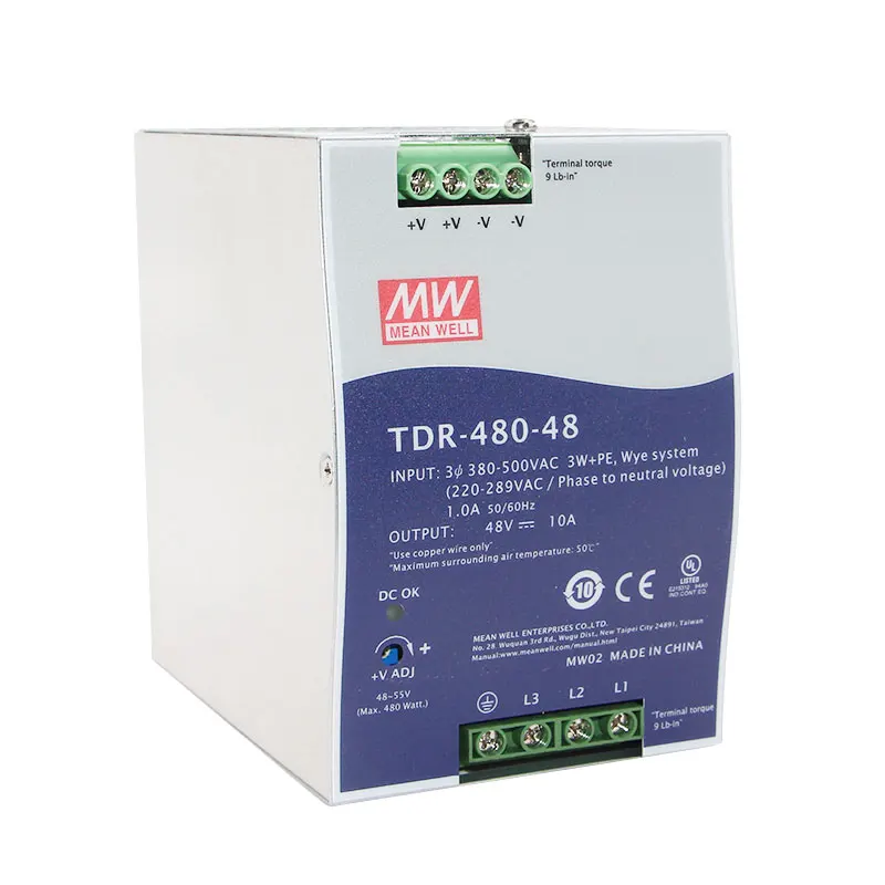 

Meanwell TDR-480-48 960W Three Phase Industrial Din Rail Mounted Switch Mode with PFC Function Power Supply