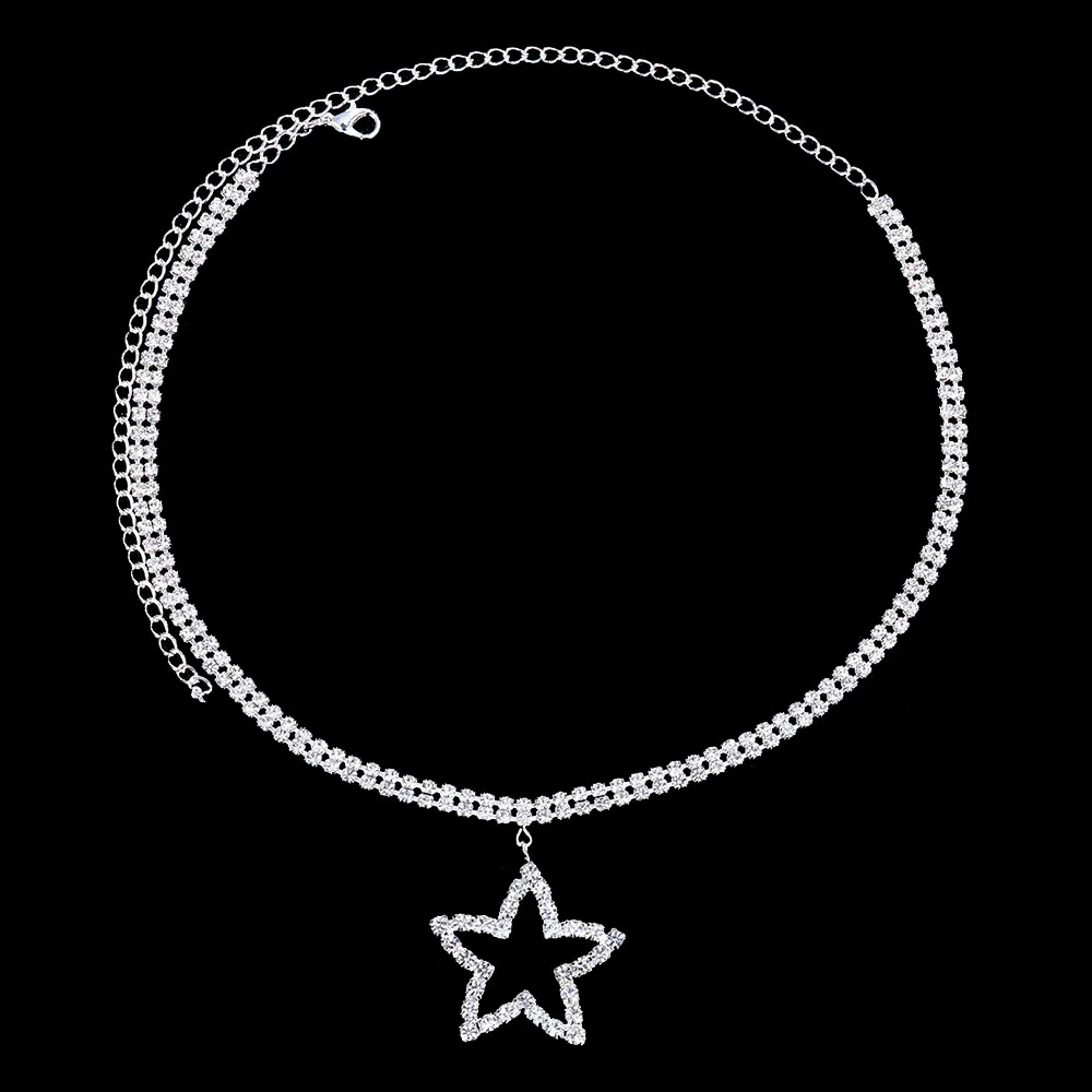 Bling Ins Fashion Shiny Star Necklae Pendant Choker for Women Statement Jewelry Double Layer Rhinestone Necklace Crystal Collar