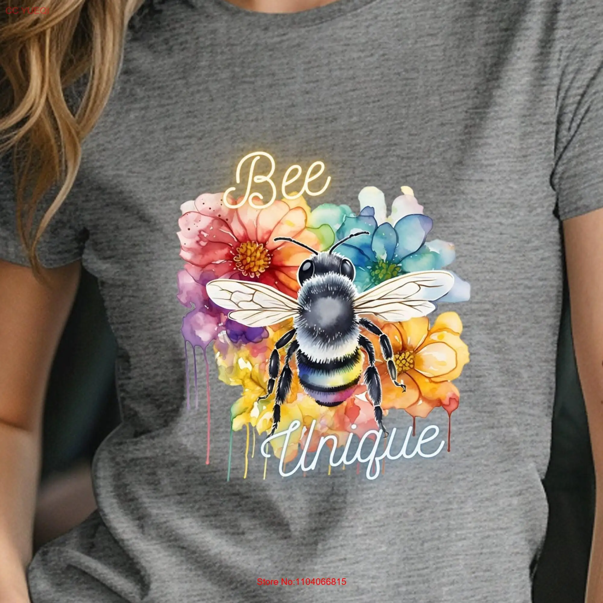 Bee Unique T Shirt Rainbow Flowers Bumblebee Juneteenth Friend Birthday for Sister Jersey  long or short sleeves