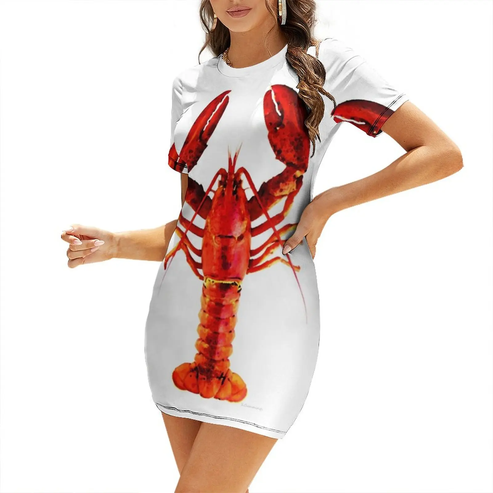 

Red Lobster - Full Body Seafood Art Short Sleeved Dress women's summer dress 2025 elegant and pretty women's dresses