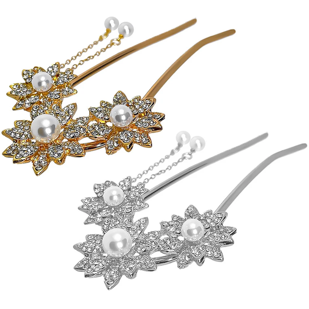 

2Pcs Classic Pearl Rhinestone Hair Chopsticks Tassel Design for Girls Daily Life and Special Occasions Hair Stick