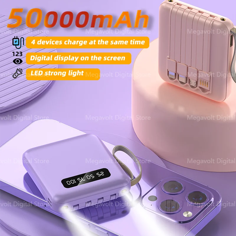 

50000mAh Large-capacity Portable Power Bank Can Charge 4 Devices Simultaneously and Is Equipped with An LED Digital Display