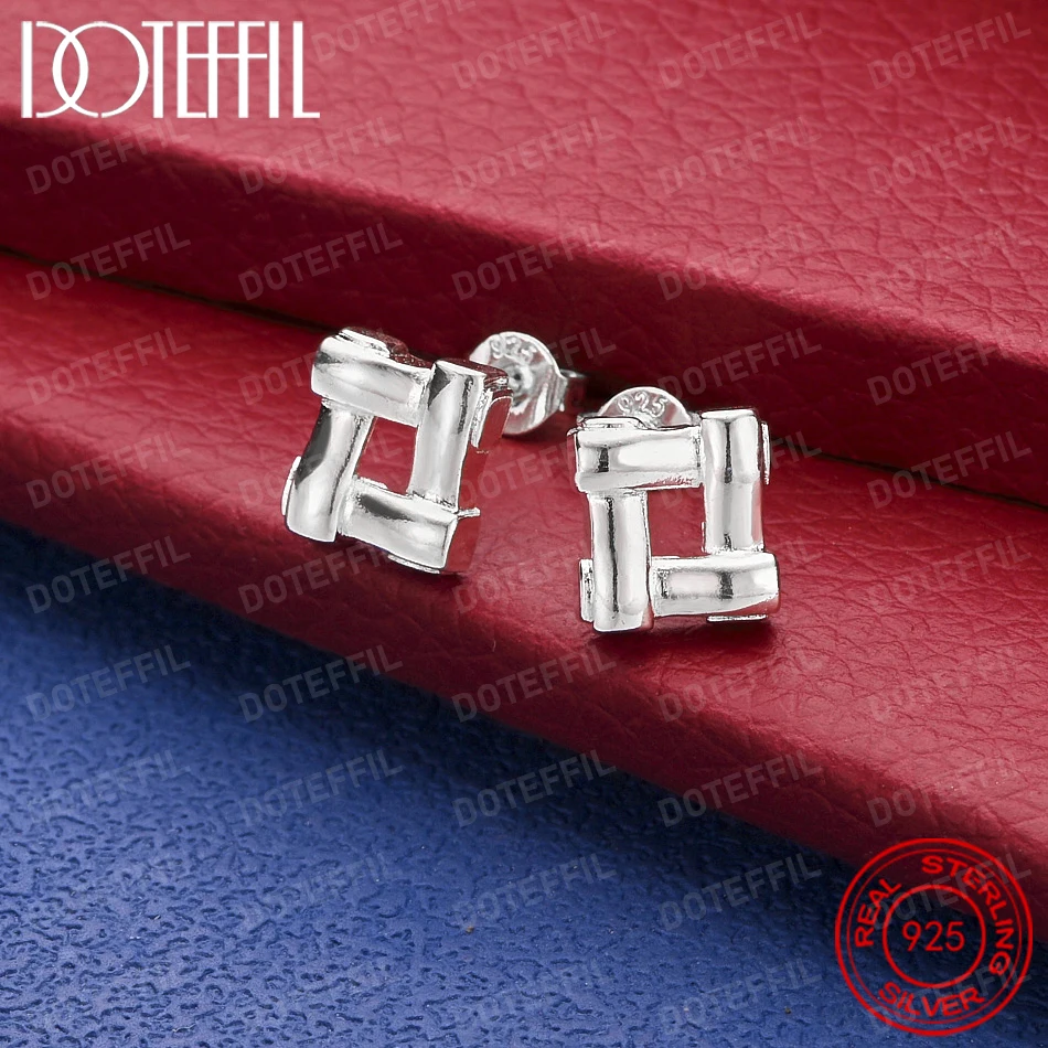 925 Sterling Silver Delicate Square Openwork Earrings for Women, Fashionable Party Wedding Jewelry Party Gift
