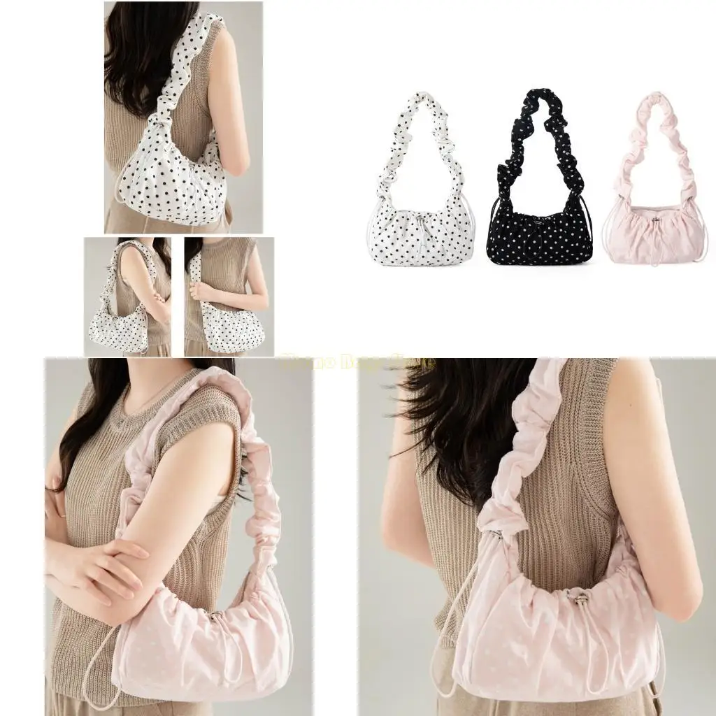 

X90D Women Bag Korean Styles Crossbody Bag Polkas Dot Pleated Cloud Bag Simple Shoulder Bag Shopping Bag for Everyday Daily