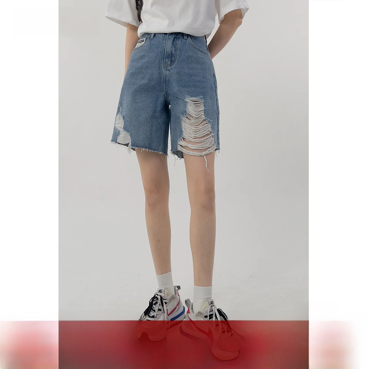 

High Waist Wide Leg Denim orts Women's Summer New Sle Spicy Girl Faion Street INS Commute Sle Water Waed Jeans Fabric