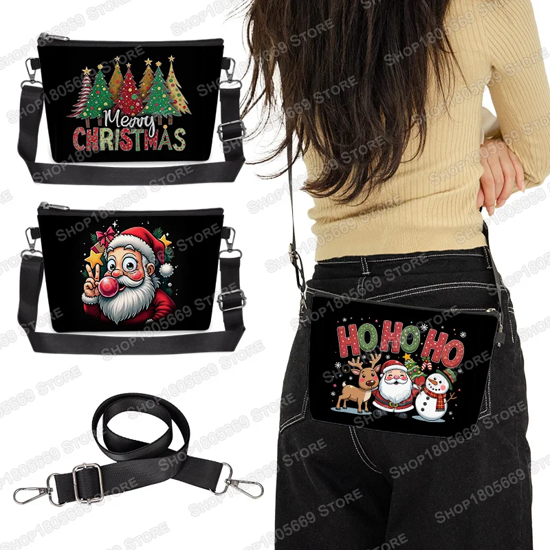 Christmas Santa Claus Snowman Reindeer Cosmetic Bag Women Crossbody Shoulder Bags Travel Makeup Pouch Xmas Holiday Gift