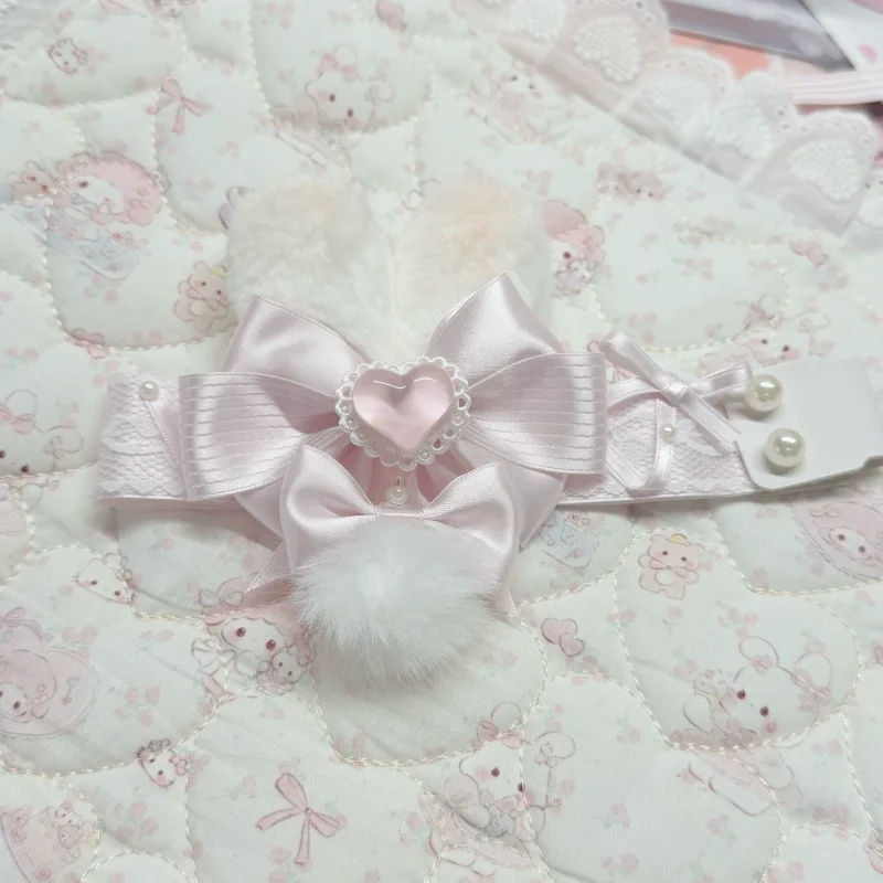 Creative Keyboard Ribbon Cute Pink Bunny Ear Bow Lace Pearl Heart Decor Strap For  Mechanical Keyboard Accessories Decoration