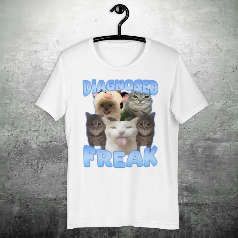 Diagnosed Freak Funny Cat Meme T-shirt, Silly Cat memes Shirt, Ironic Tshirt, Goofy-Ahh T Shirt, Gift, Watermelon Cat Tee