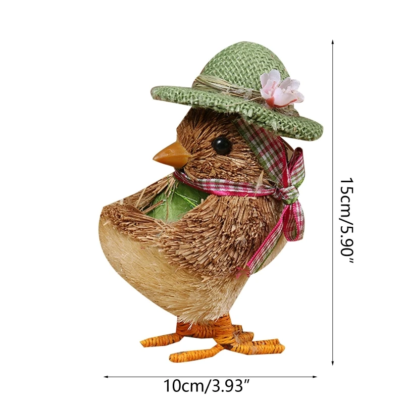 

Handmade Straw Small Duck Chick Figurine with Bowknot Weaving Animal Statue Ornament Easter Home Garden Wedding DropShipping
