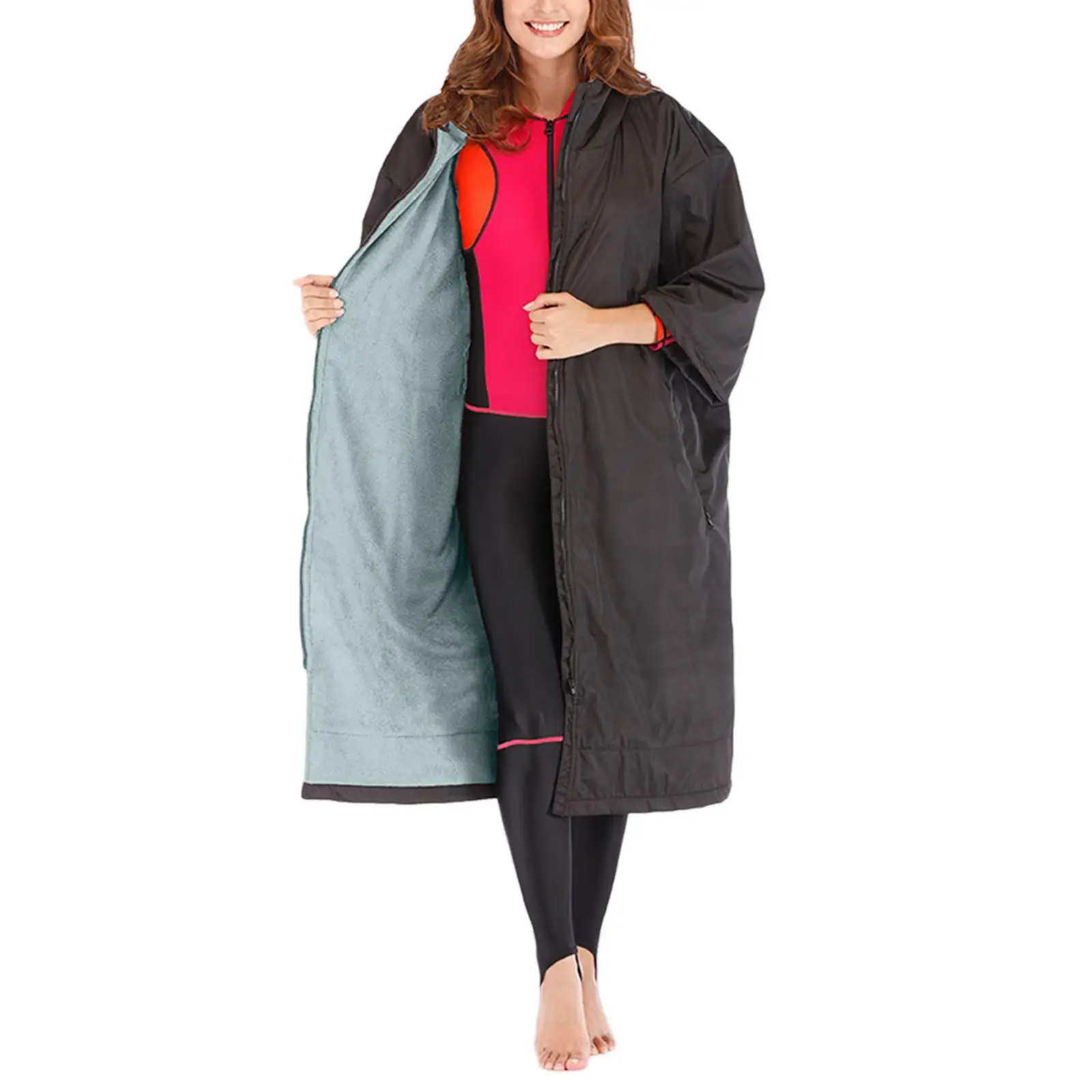 Waterproof Surf Changing Robe Adults Beach  Change Robe Coat Windbreaker Fleece Lining Jacket Poncho Cloak