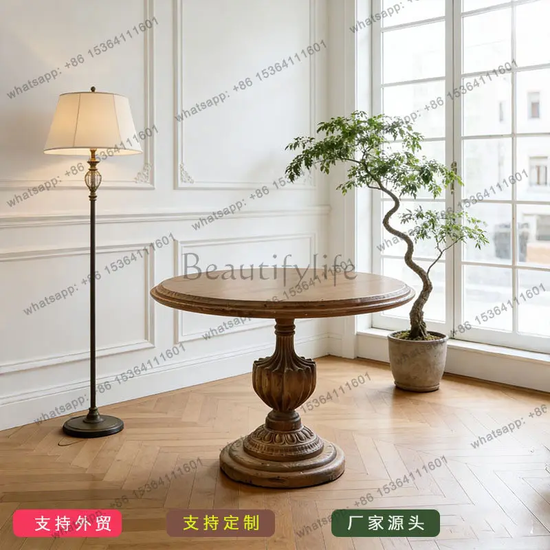 

French solid wood dining table coffee table designer small apartment studio B & B antique furniture