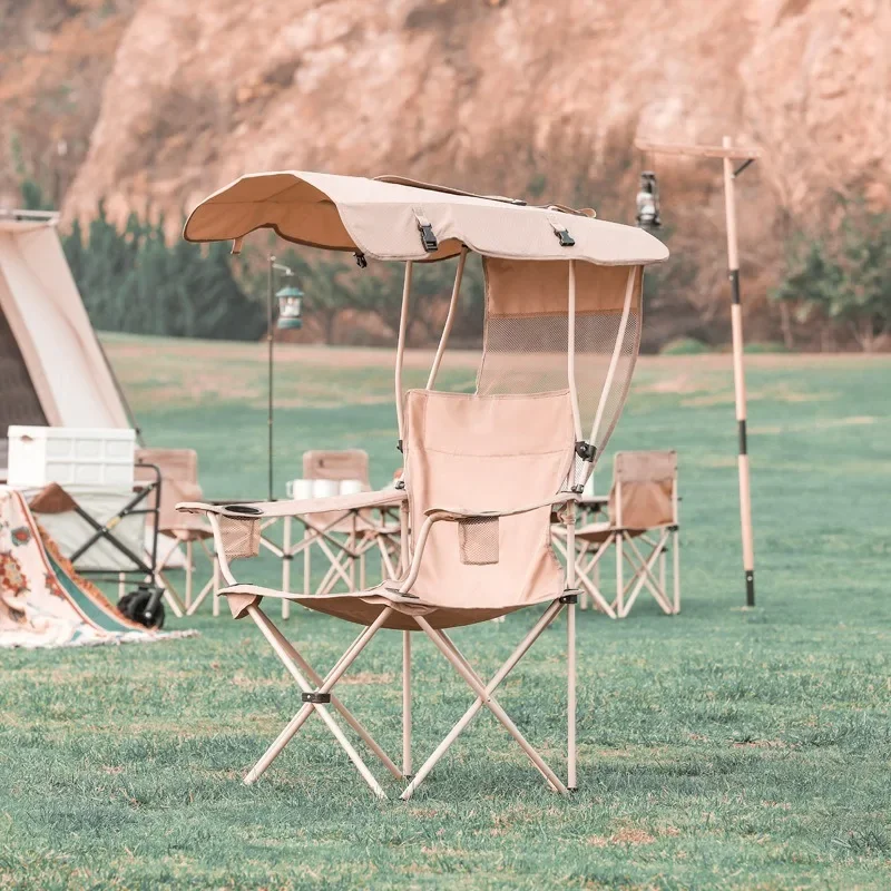 Beach Chair with Canopy Shade, Folding Camping Chair with Canopy with Cup Holder, Side Pocket for Camp,Beach Fishing