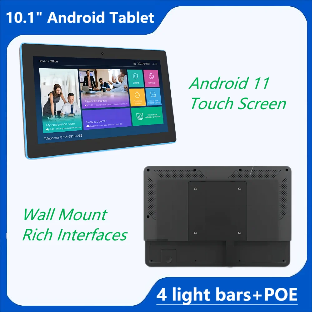 Wall Mount 10.1 Inch Android Meeting Room Tablet With LED Light Bar Touch Screen LCD Conference Booking System POE NFC RFID