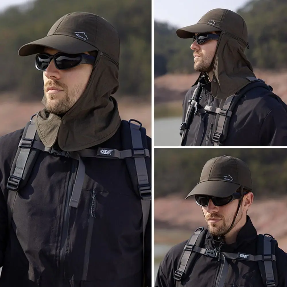 Sun Protection Waterproof Sun Hat Quick Drying Wide Brim Fishing Baseball Cap Breathable Detachable Shawl Beach Cap Outdoors