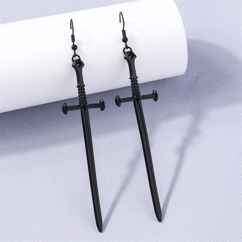 Women's Gothic Black Cross Drop Earrings, Dangle Hook Design