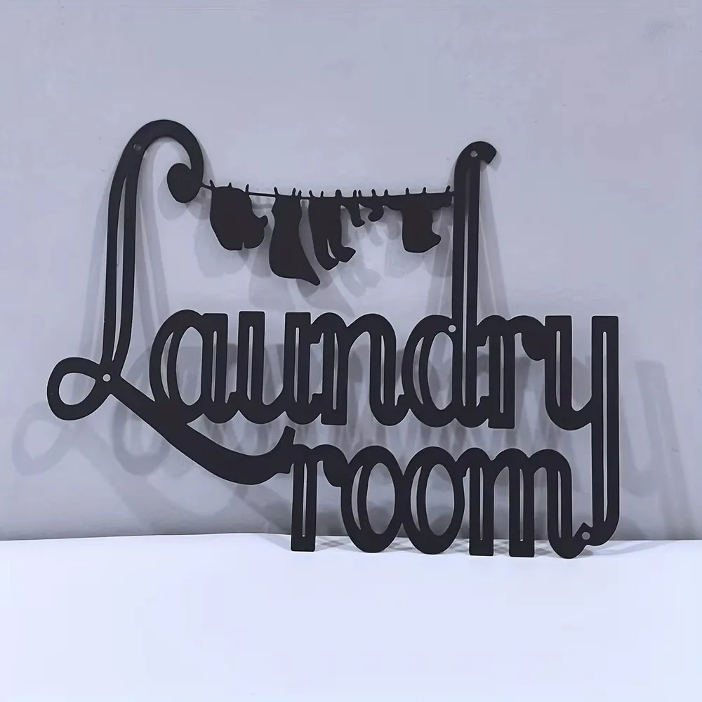CIFBUY Black Cursive Laundry Room Metal Wall Art Iron Floral Hanging Sculpture Rustproof Durable Home Kitchen Bathroom Decor