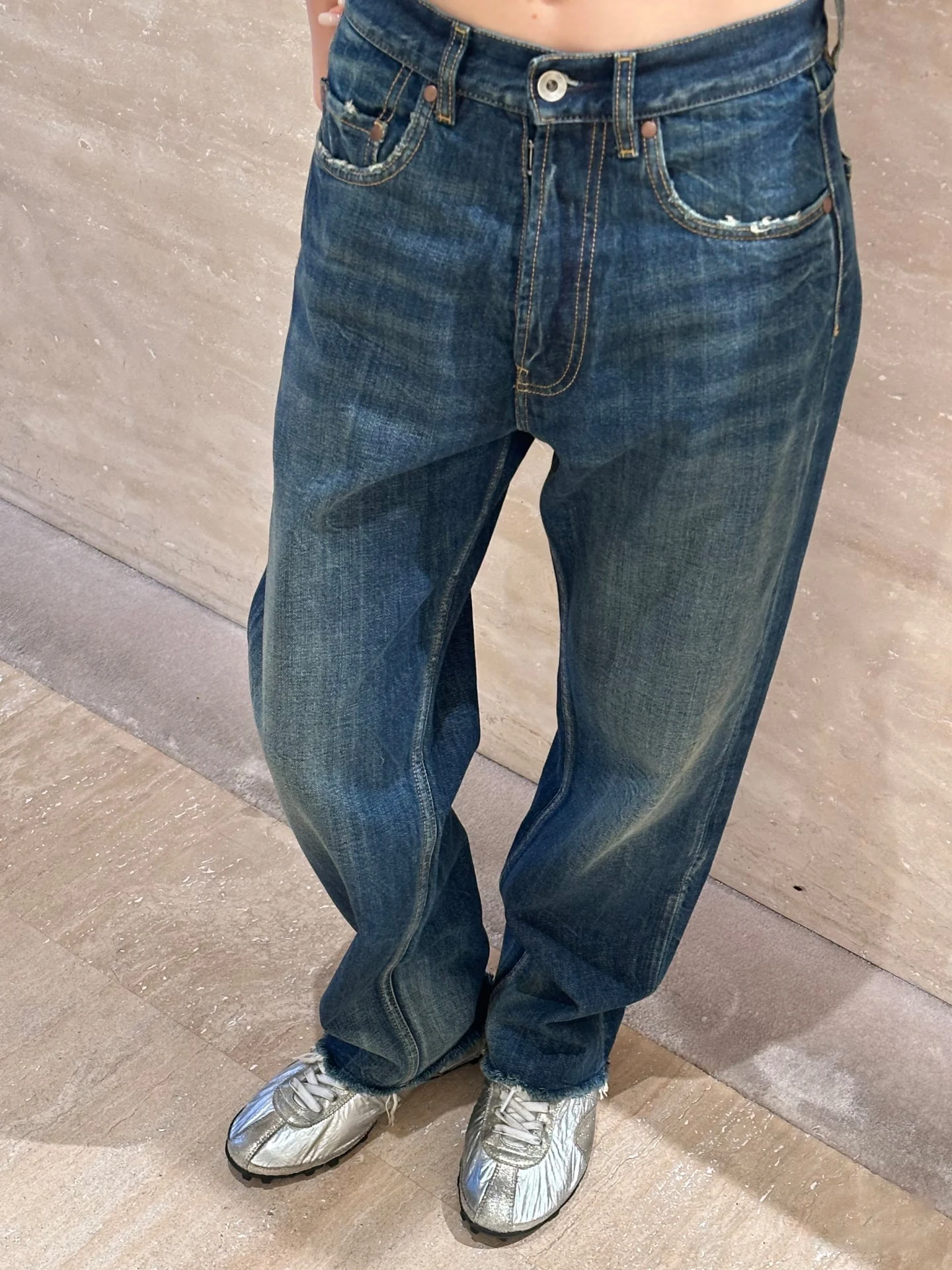 

Джинсы женские Ayuko свободного кроя, винтажные, из длинноволокнистого хлопка, с высокой талией, рваные, классический синий цвет