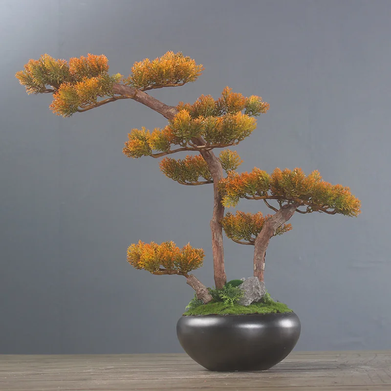 Chinese simulated pine bonsai welcoming pine bonsai Luohan pine green plant decoration Hotel model room interior decoration