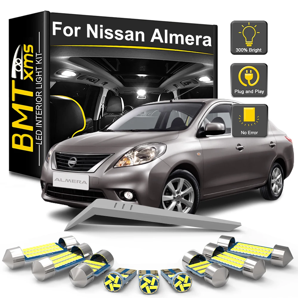 

BMTxms For Nissan Almera N15 N16 N17 N18 B10 V10 Tino 1995-2020 2021 2022 2023 Car LED Interior Light Bulb Kit Reading Dome Lamp