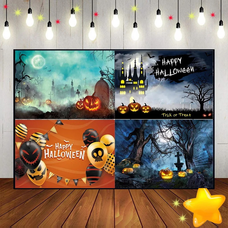 Halloween Witch Background Photo Cemetery Decoration Trick or Treat Custom Birthday Backdrop Dense Fog Photography Backdrops