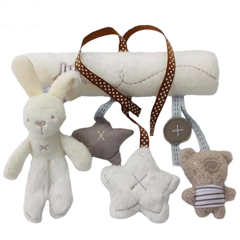 2021 New Hanging Bed Rabbit baby Hand Bell Safety Seat Plush Toy Multifunctional Plush Toy Stroller Mobile Gifts