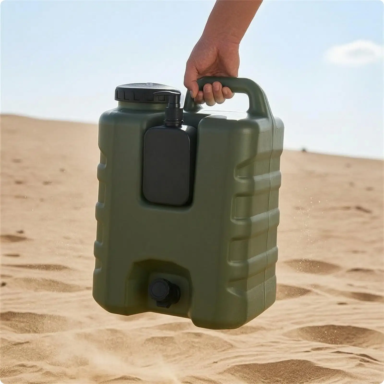 20L Outdoor Liquid Container HDPE Water Can with Bottom Spigot Ribbed Jerrycan Waterproof Soap Bucket for Hiking