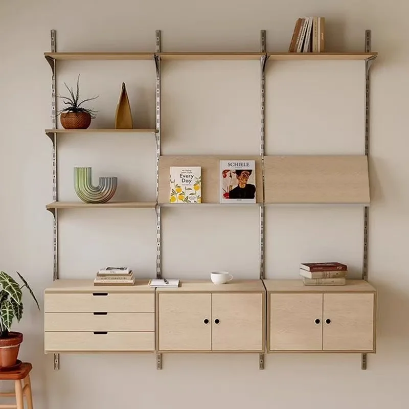 Wall hanging, wall track, bookshelf, medieval solid wood shelf, one-word ocean board display stand, display storage cabinet, mul