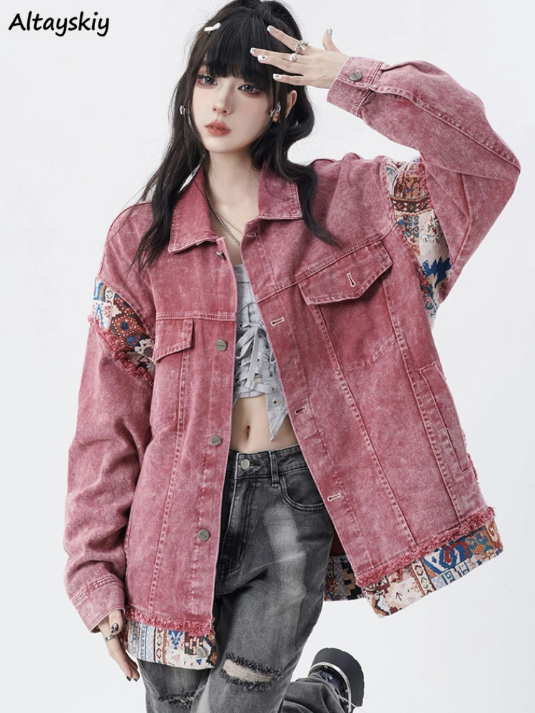 

Jackets Women Autumn Temperament Patchwork Turn-down Collar Single Breasted All-match Leisure Korean Fashion Streetwear Daily