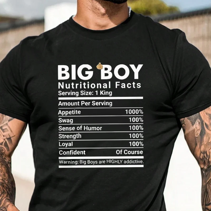 

Big Boy Nutritional Facts Motorcycle Men's Fashionable Printed T-Shirt Short Sleeve Exquisite Design Essential T Shirt